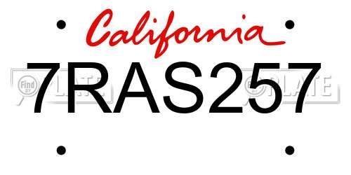 7RAS257 California License Plate