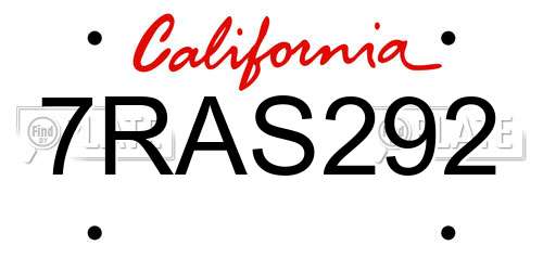 7RAS292 California License Plate