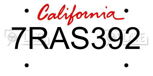7RAS392 California License Plate