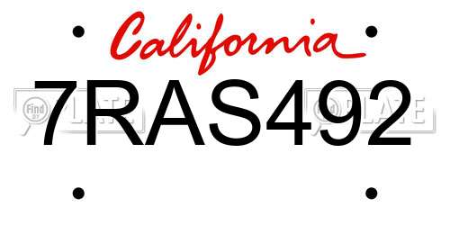 7RAS492 California License Plate