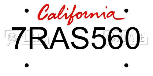 7RAS560 California License Plate