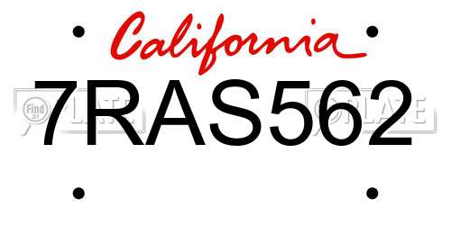 7RAS562 California License Plate