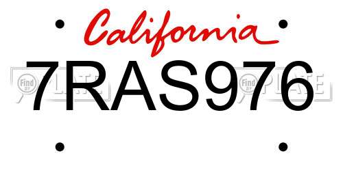 7RAS976 California License Plate