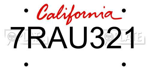7RAU321 California License Plate
