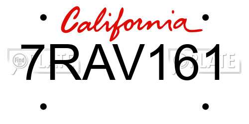 7RAV161 California License Plate