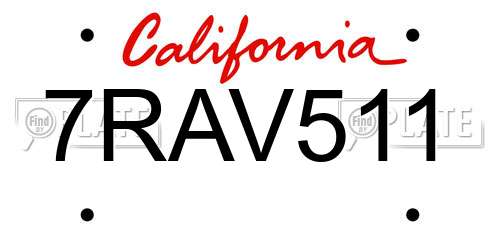 7RAV511 California License Plate
