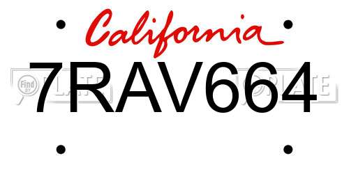 7RAV664 California License Plate