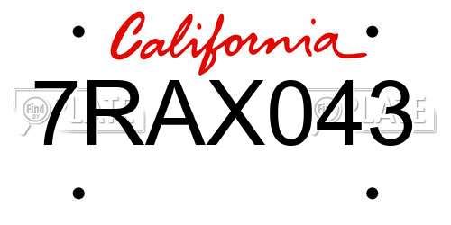 7RAX043 California License Plate