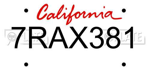 7RAX381 California License Plate