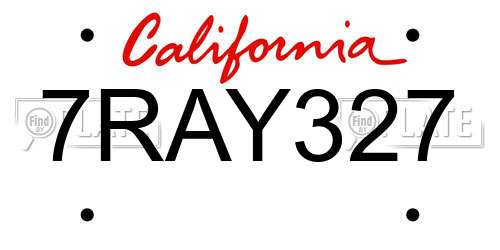 7RAY327 California License Plate