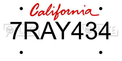 7RAY434 California License Plate