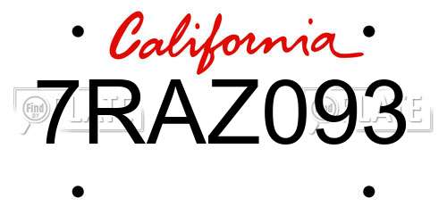 7RAZ093 California License Plate