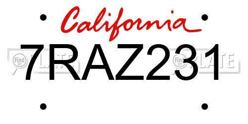 7RAZ231 California License Plate