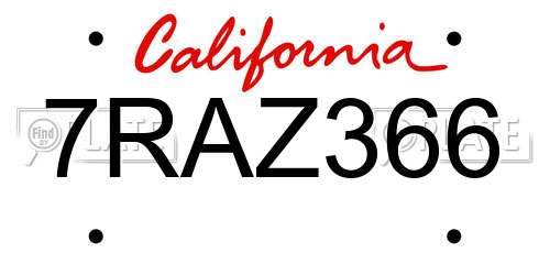 7RAZ366 California License Plate