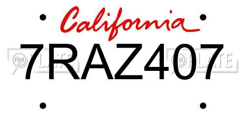 7RAZ407 California License Plate