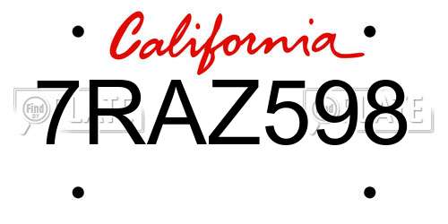 7RAZ598 California License Plate