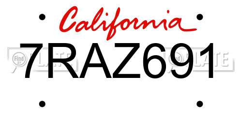 7RAZ691 California License Plate