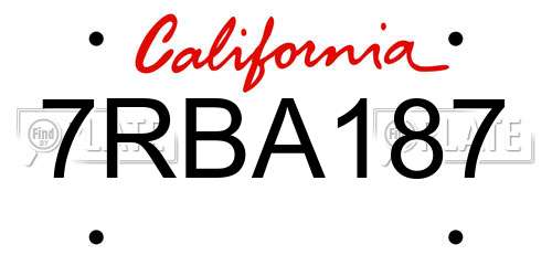 7RBA187 California License Plate