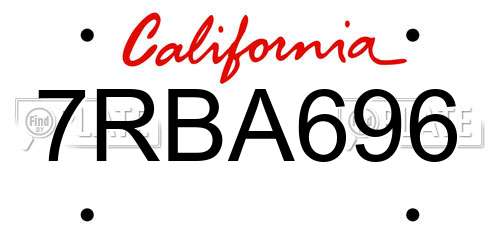 7RBA696 California License Plate