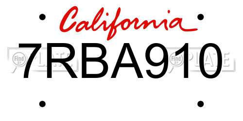 7RBA910 California License Plate