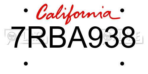 7RBA938 California License Plate
