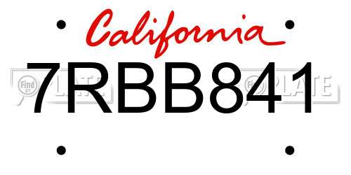 7RBB841 California License Plate