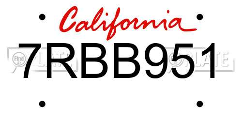 7RBB951 California License Plate