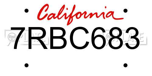 7RBC683 California License Plate