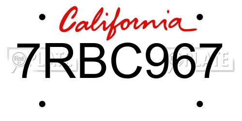 7RBC967 California License Plate