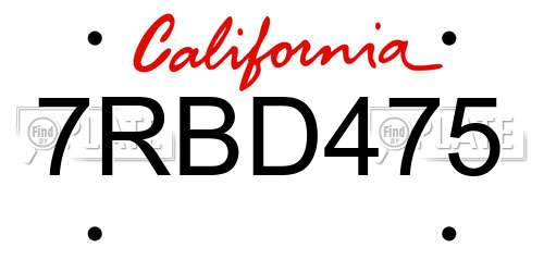 7RBD475 California License Plate