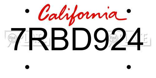 7RBD924 California License Plate