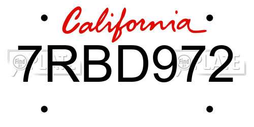 7RBD972 California License Plate