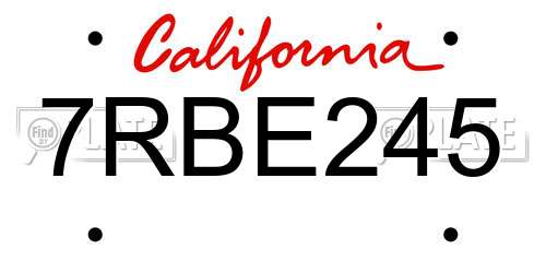 7RBE245 California License Plate