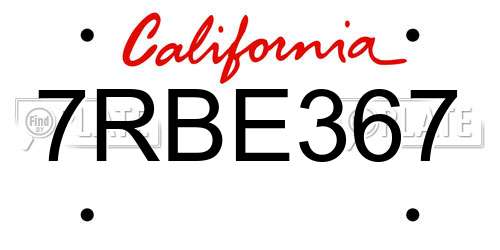 7RBE367 California License Plate