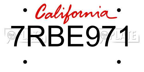 7RBE971 California License Plate