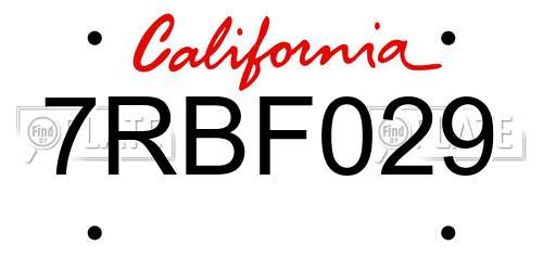 7RBF029 California License Plate