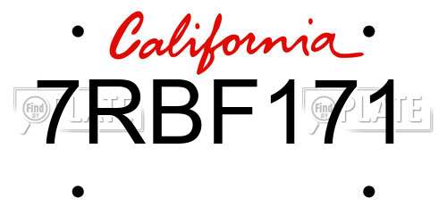 7RBF171 California License Plate