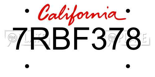 7RBF378 California License Plate
