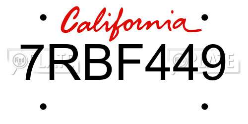 7RBF449 California License Plate