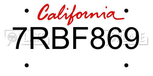 7RBF869 California License Plate