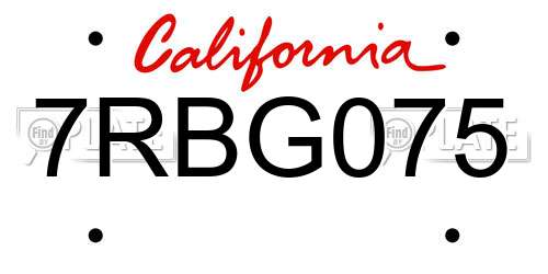 7RBG075 California License Plate