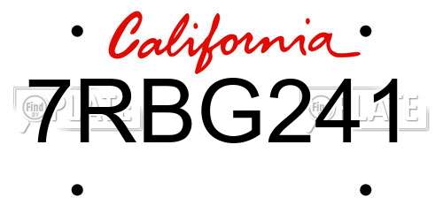 7RBG241 California License Plate