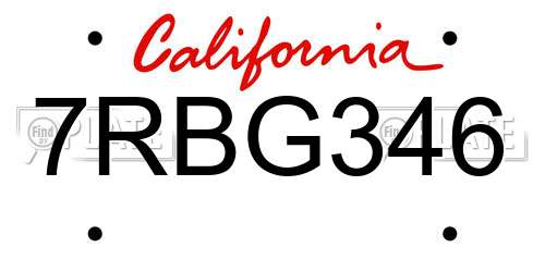 7RBG346 California License Plate