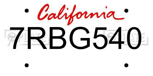 7RBG540 California License Plate