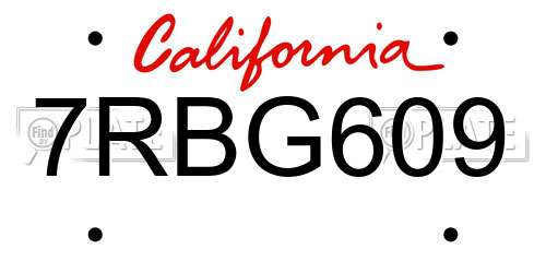 7RBG609 California License Plate