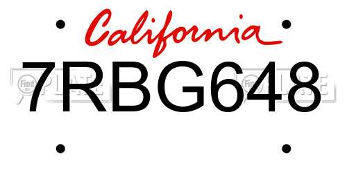 7RBG648 California License Plate