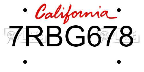 7RBG678 California License Plate