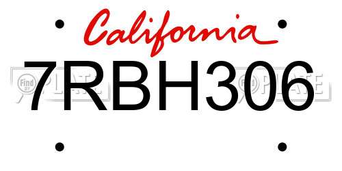 7RBH306 California License Plate