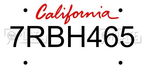 7RBH465 California License Plate