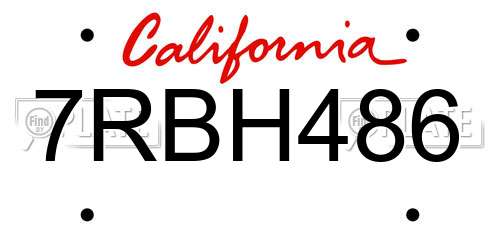 7RBH486 California License Plate